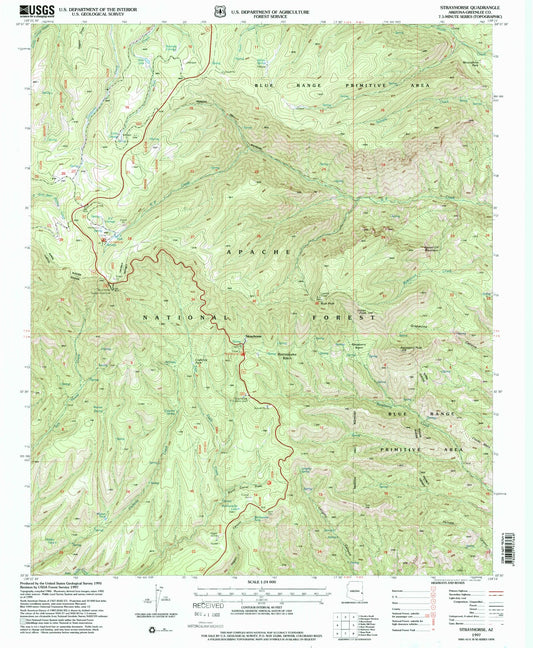 Classic USGS Strayhorse Arizona 7.5'x7.5' Topo Map Image
