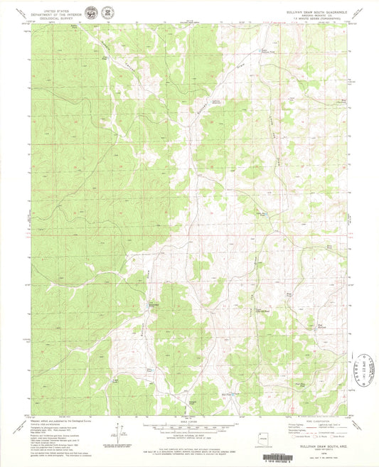 Classic USGS Sullivan Draw South Arizona 7.5'x7.5' Topo Map Image