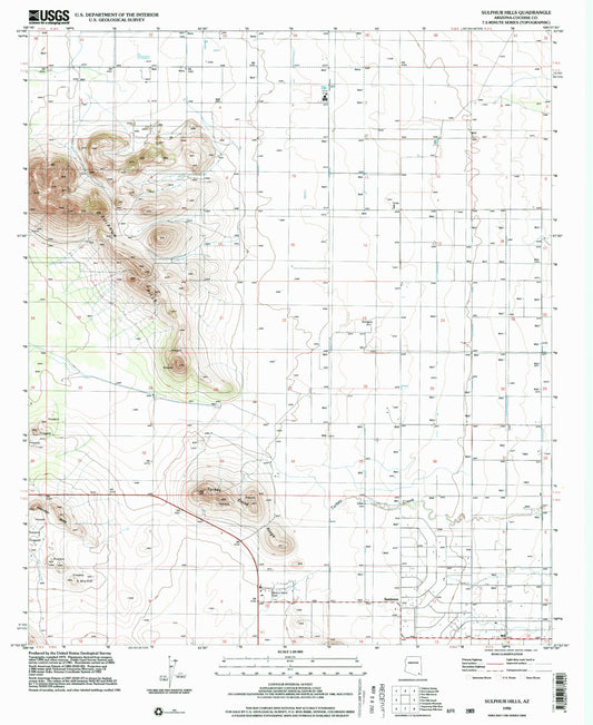 Classic USGS Sulphur Hills Arizona 7.5'x7.5' Topo Map Image