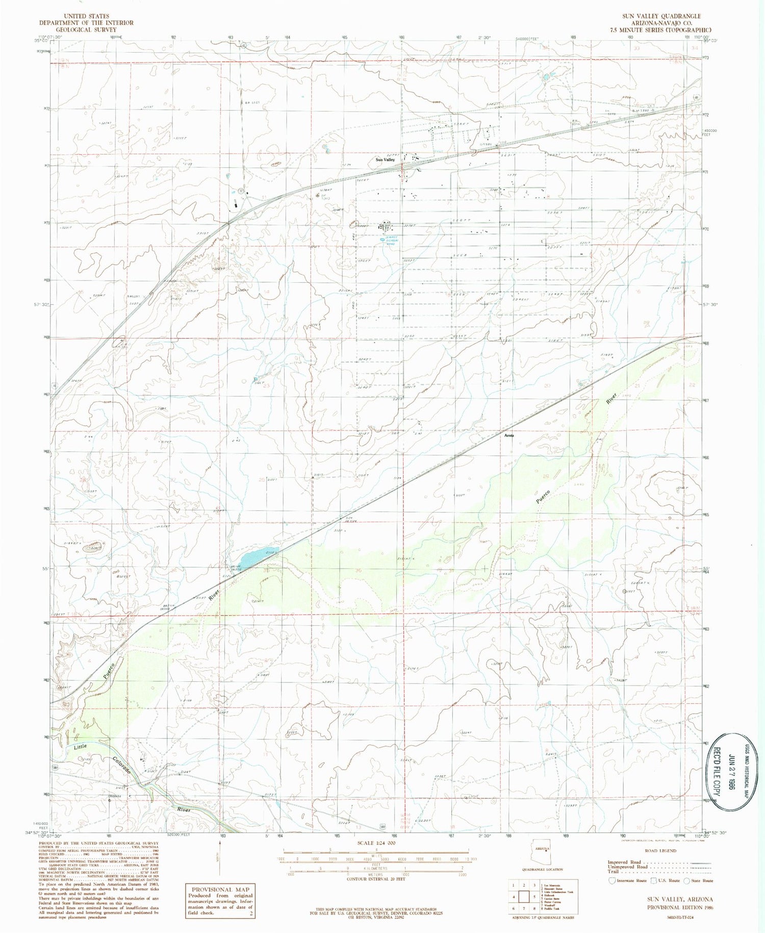 Classic USGS Sun Valley Arizona 7.5'x7.5' Topo Map Image