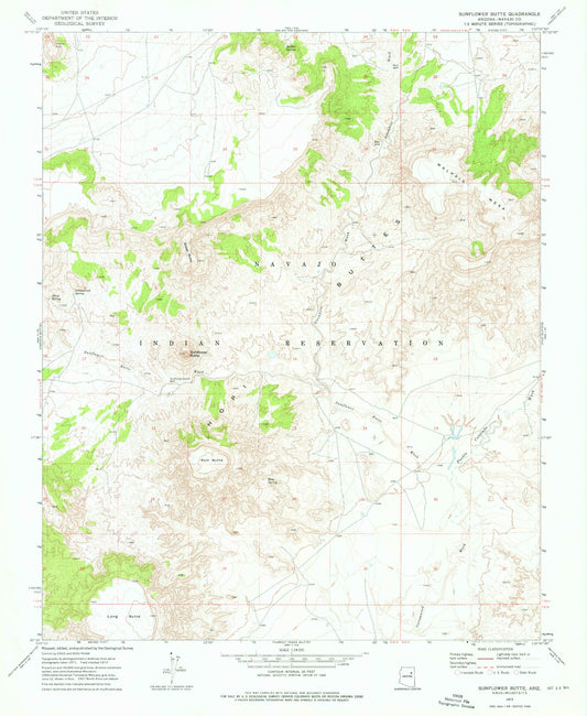Classic USGS Sunflower Butte Arizona 7.5'x7.5' Topo Map Image