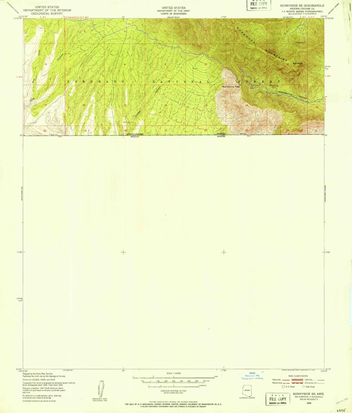 Classic USGS Montezuma Pass Arizona 7.5'x7.5' Topo Map Image