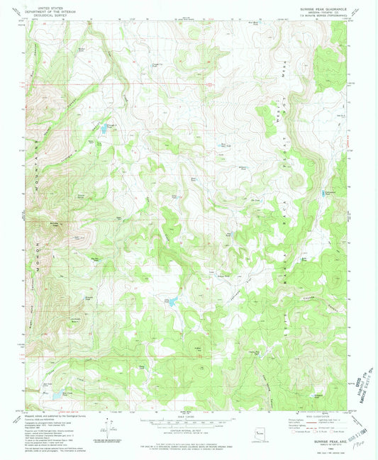 Classic USGS Sunrise Peak Arizona 7.5'x7.5' Topo Map Image