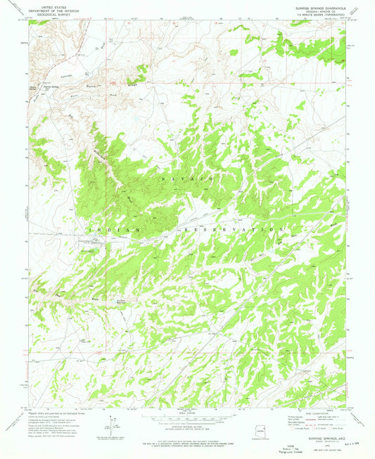 Classic USGS Sunrise Springs Arizona 7.5'x7.5' Topo Map Image