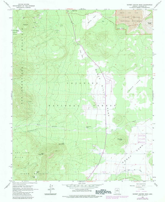 Classic USGS Sunset Crater West Arizona 7.5'x7.5' Topo Map Image