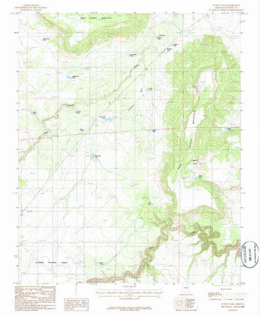 Classic USGS Sunset Pass Arizona 7.5'x7.5' Topo Map Image