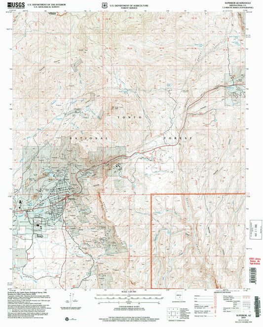 Classic USGS Superior Arizona 7.5'x7.5' Topo Map Image