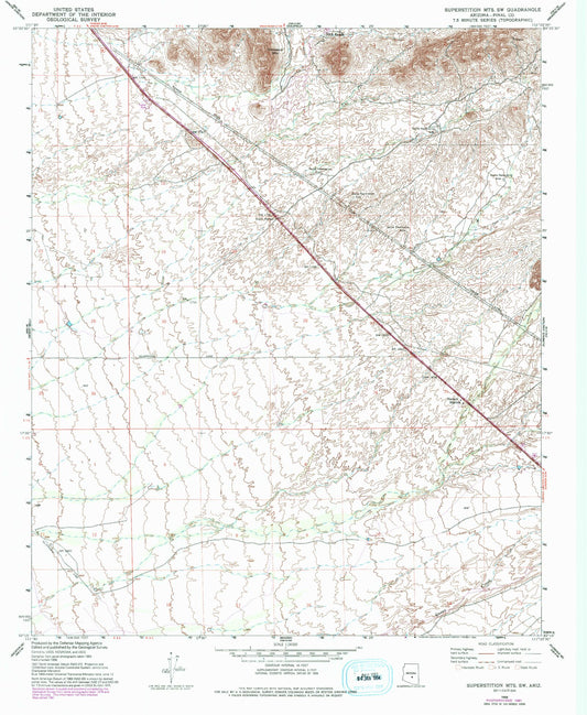 Classic USGS Superstition Mountains SW Arizona 7.5'x7.5' Topo Map Image