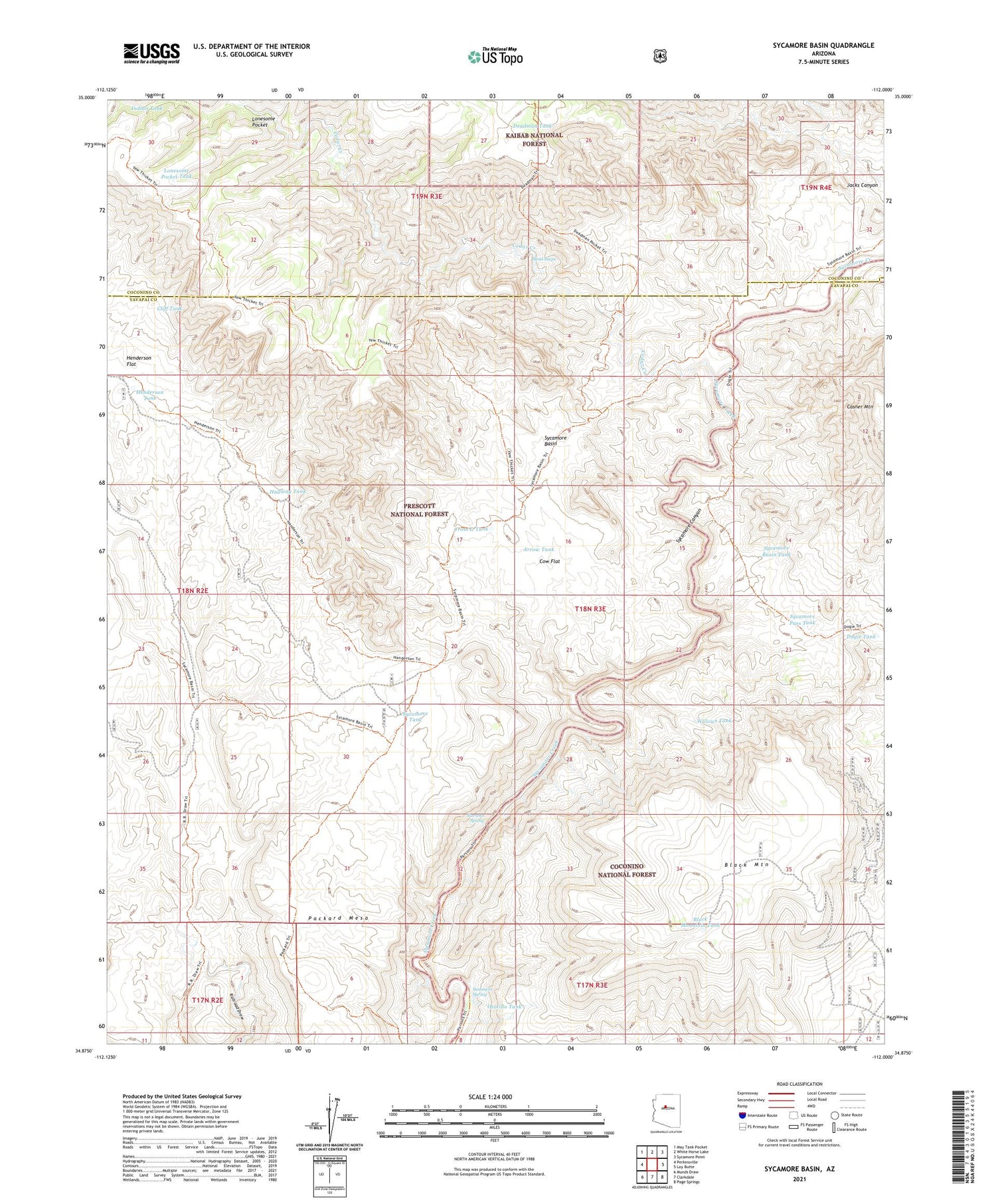 Sycamore Basin Arizona US Topo Map Image