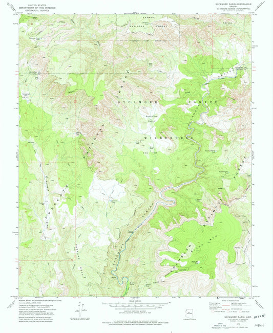 Classic USGS Sycamore Basin Arizona 7.5'x7.5' Topo Map Image
