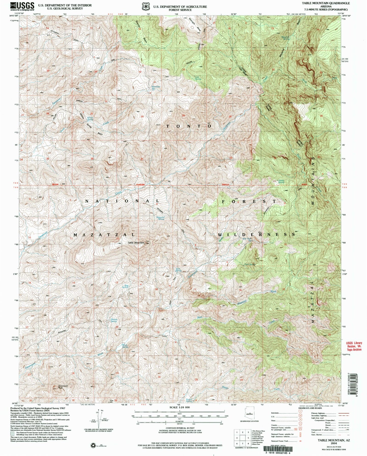 Classic USGS Table Mountain Arizona 7.5'x7.5' Topo Map Image
