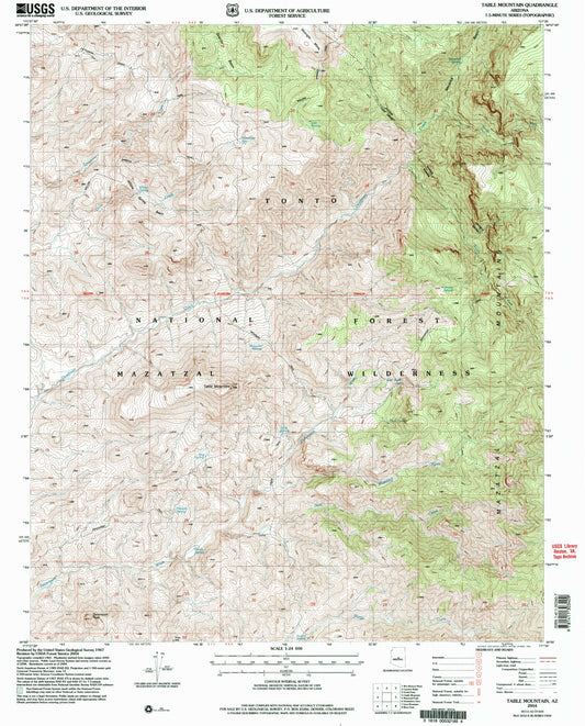 Classic USGS Table Mountain Arizona 7.5'x7.5' Topo Map Image
