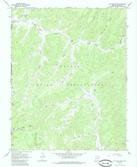 Classic USGS Tah Chee Wash Arizona 7.5'x7.5' Topo Map Image