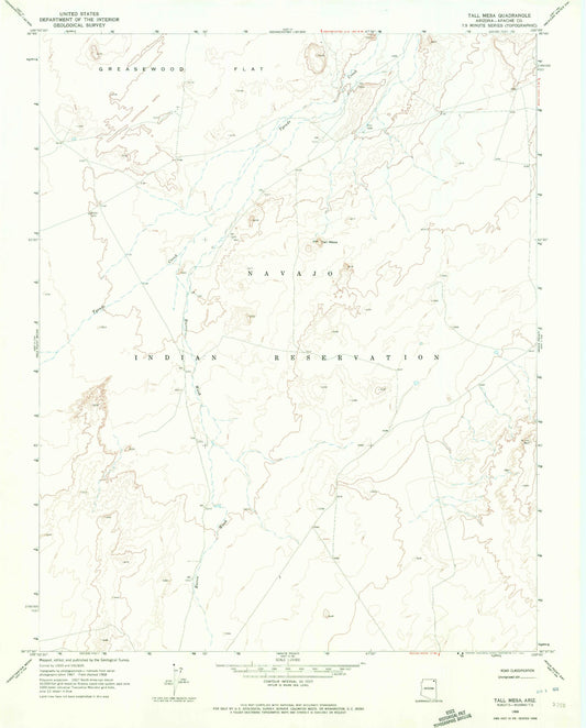 Classic USGS Tall Mesa Arizona 7.5'x7.5' Topo Map Image