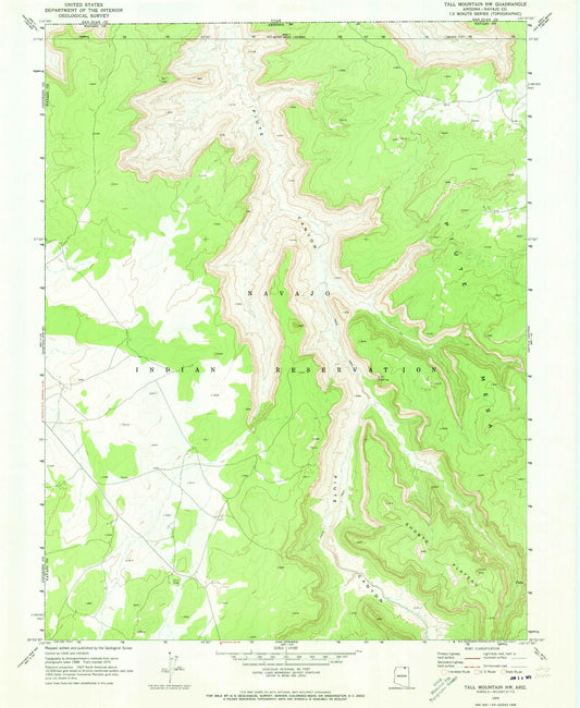 Classic USGS Tall Mountain NW Arizona 7.5'x7.5' Topo Map Image