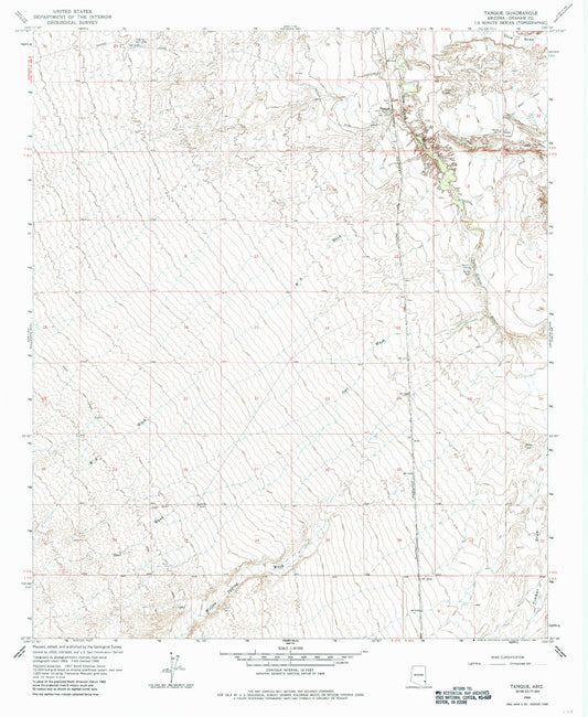 Classic USGS Tanque Arizona 7.5'x7.5' Topo Map Image