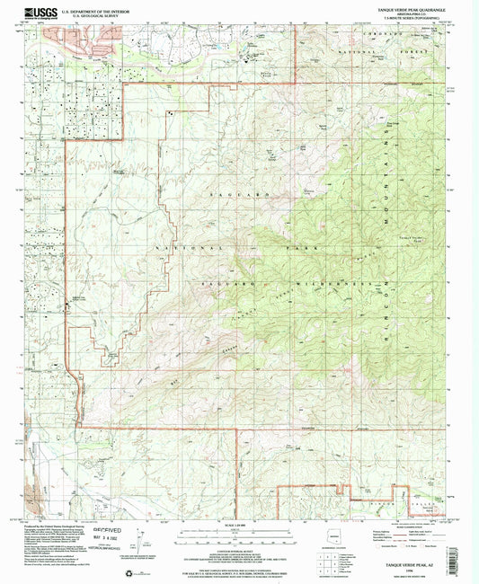 Classic USGS Tanque Verde Peak Arizona 7.5'x7.5' Topo Map Image