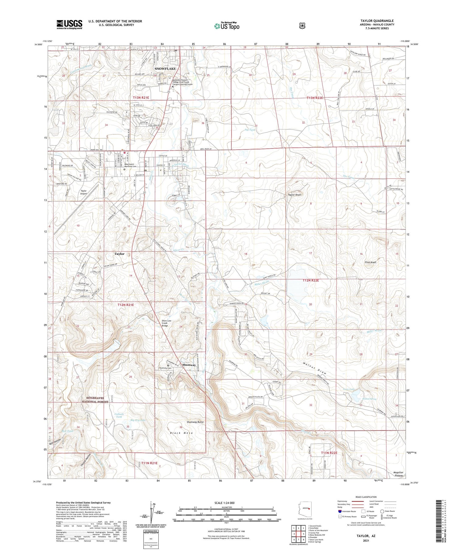 Taylor Arizona US Topo Map Image
