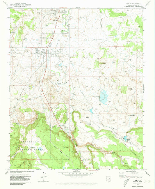 Classic USGS Taylor Arizona 7.5'x7.5' Topo Map Image