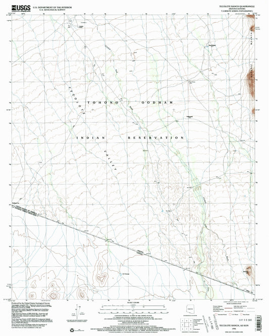 Classic USGS Tecolote Ranch Arizona 7.5'x7.5' Topo Map Image