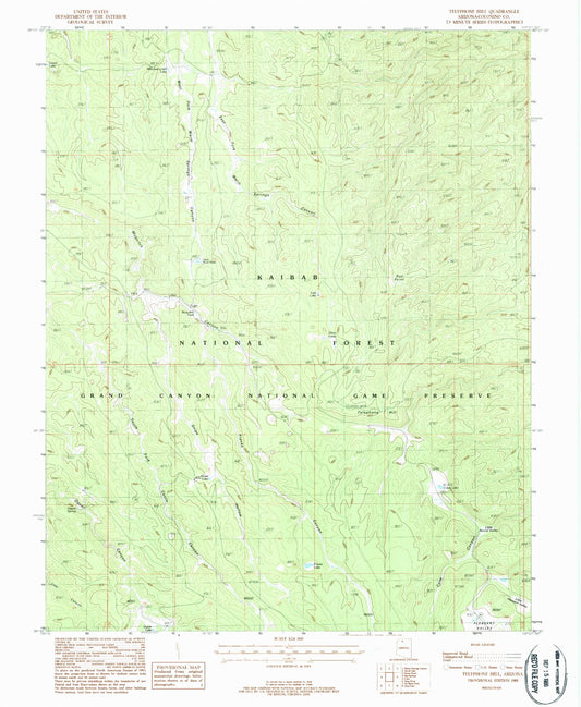 Classic USGS Telephone Hill Arizona 7.5'x7.5' Topo Map Image