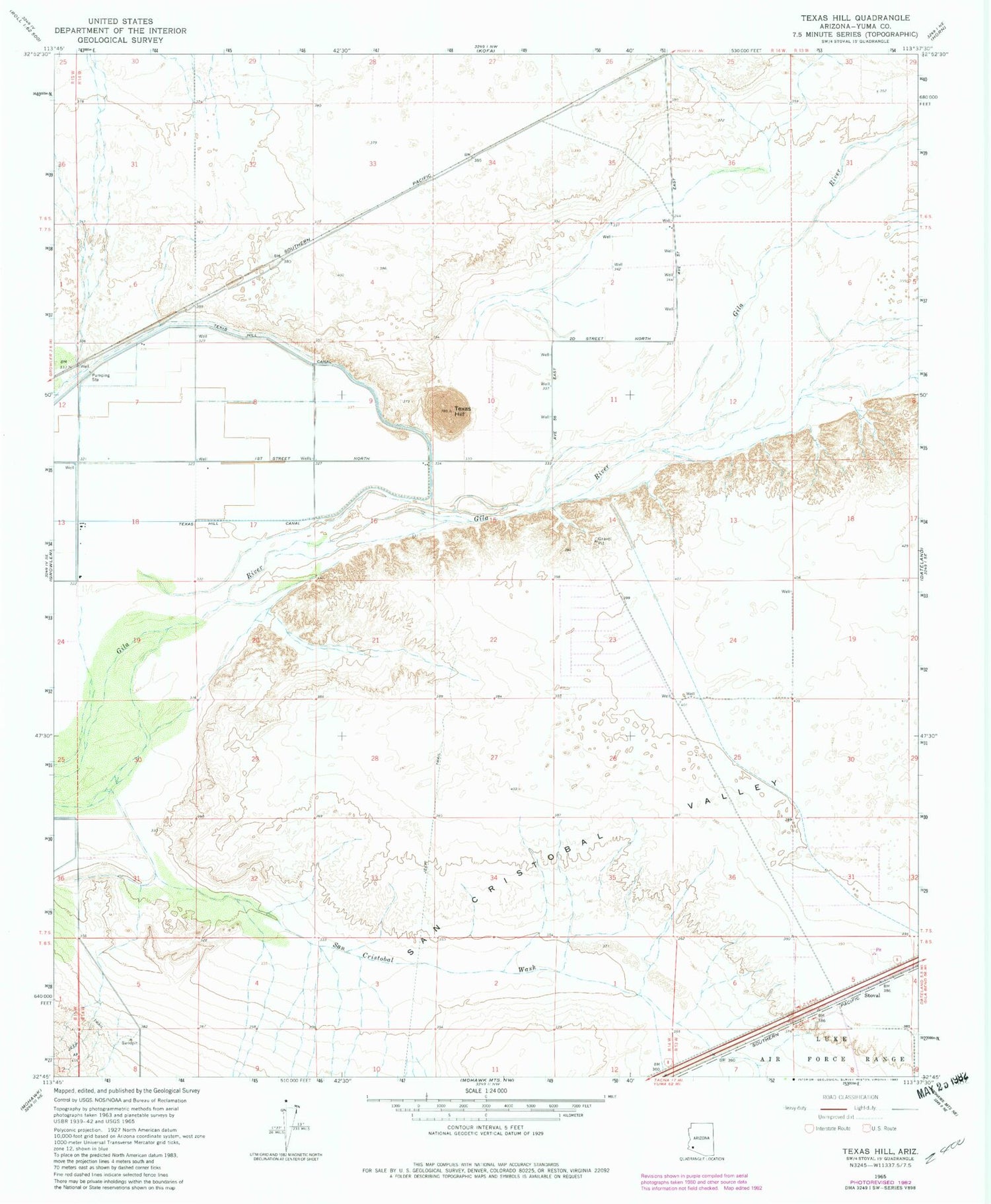 Classic USGS Texas Hill Arizona 7.5'x7.5' Topo Map Image