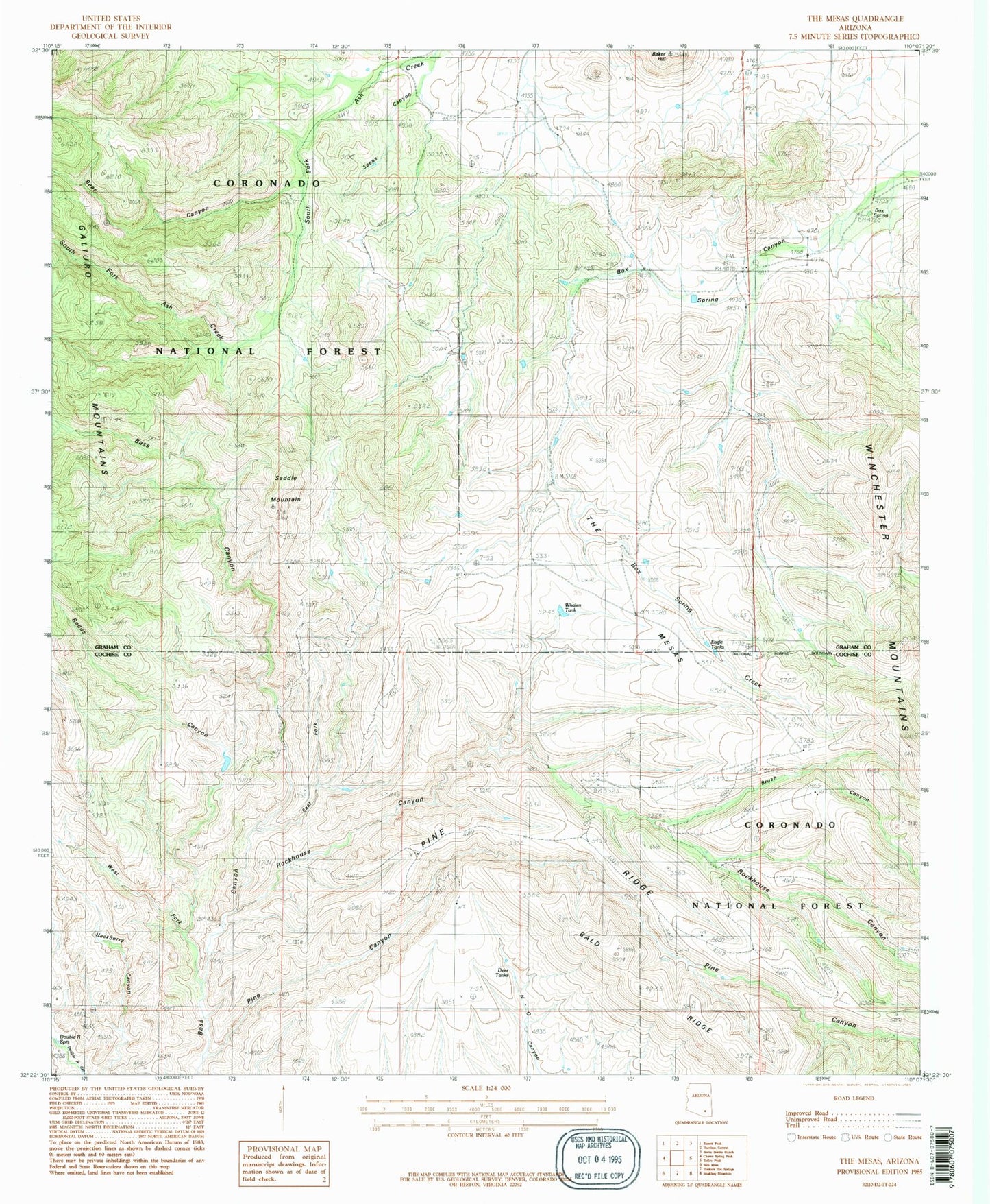 Classic USGS The Mesas Arizona 7.5'x7.5' Topo Map Image