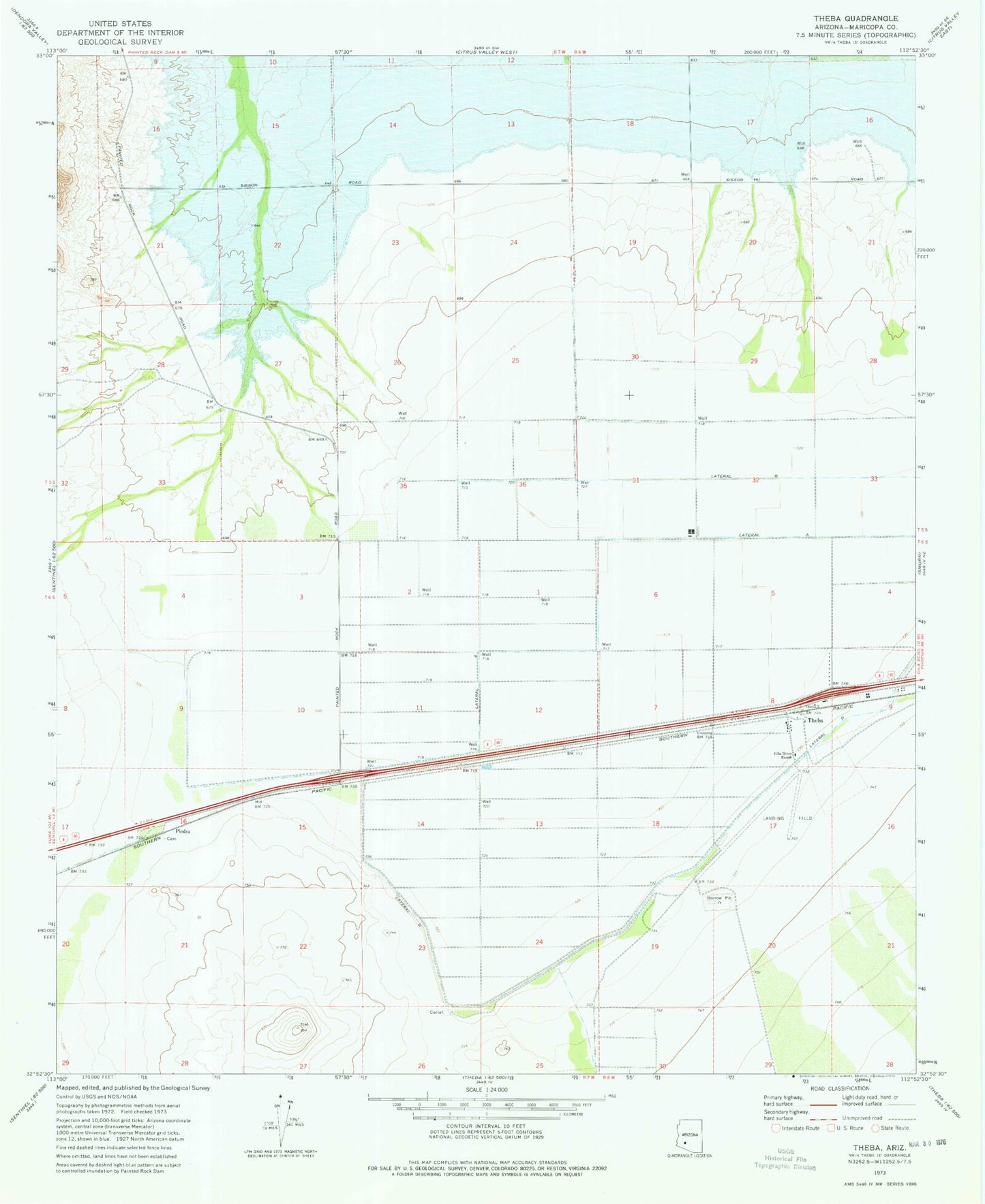 Classic USGS Theba Arizona 7.5'x7.5' Topo Map Image