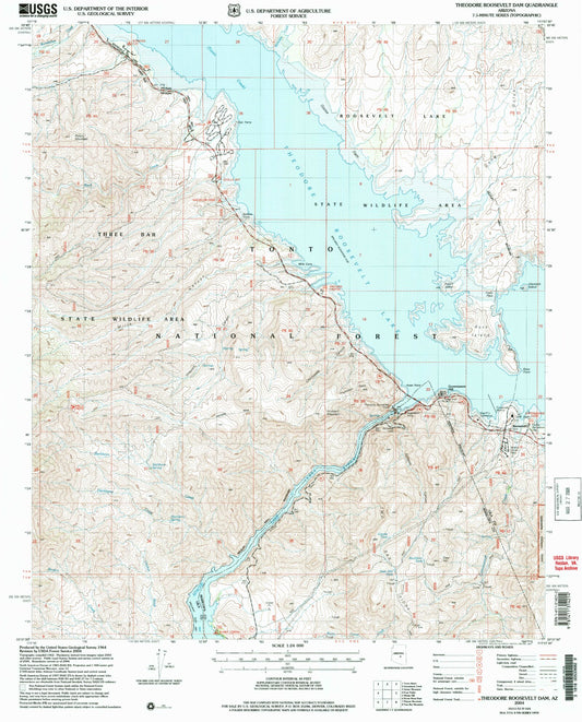 Classic USGS Theodore Roosevelt Dam Arizona 7.5'x7.5' Topo Map Image