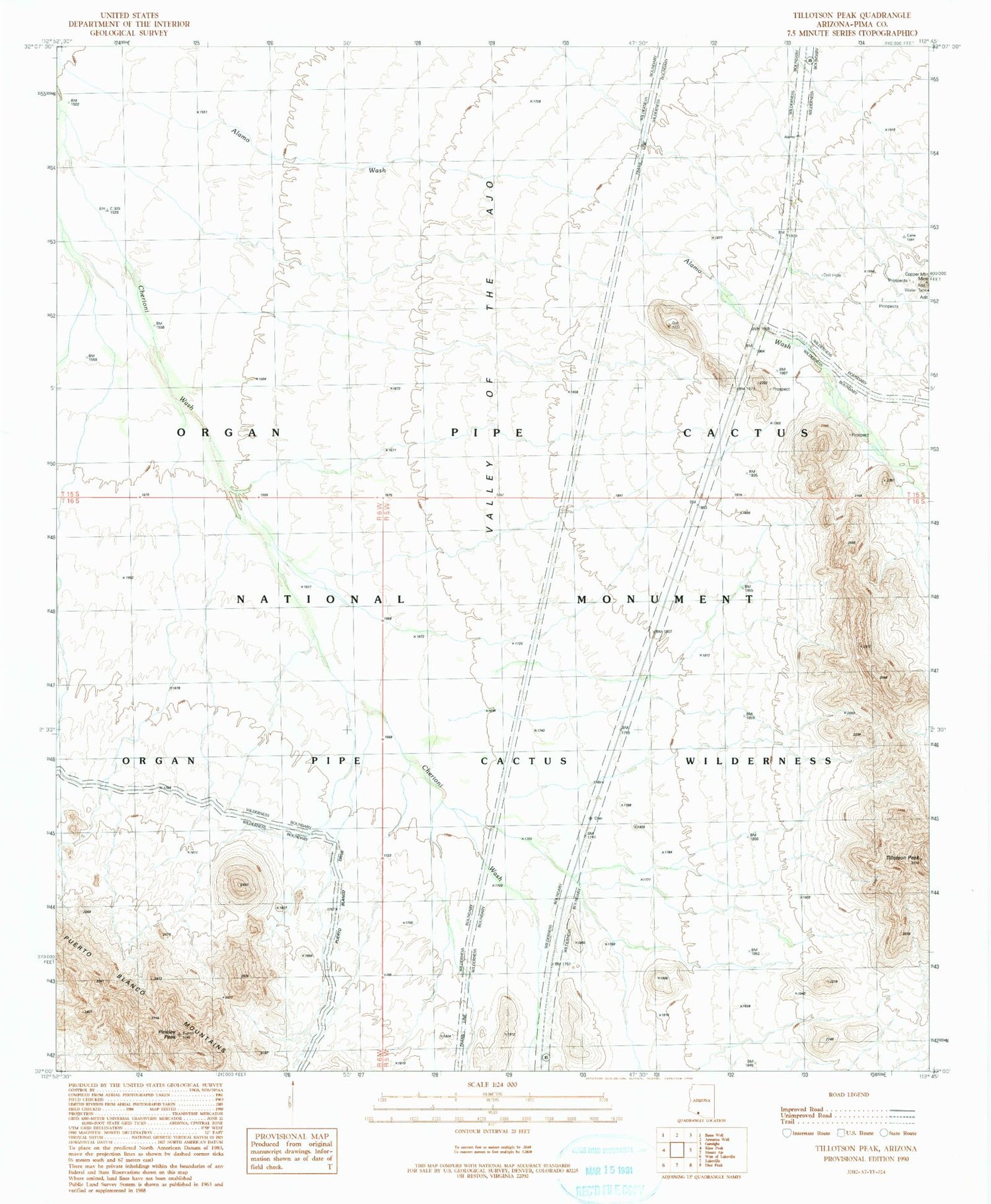 Classic USGS Tillotson Peak Arizona 7.5'x7.5' Topo Map Image