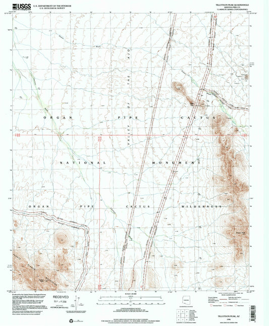 Classic USGS Tillotson Peak Arizona 7.5'x7.5' Topo Map Image