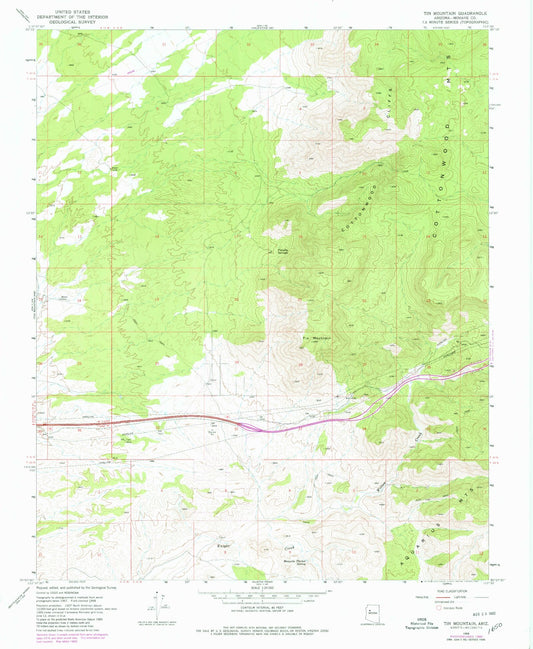 Classic USGS Tin Mountain Arizona 7.5'x7.5' Topo Map Image