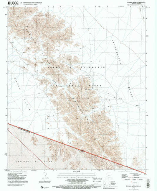 Classic USGS Tinajas Altas Arizona 7.5'x7.5' Topo Map Image