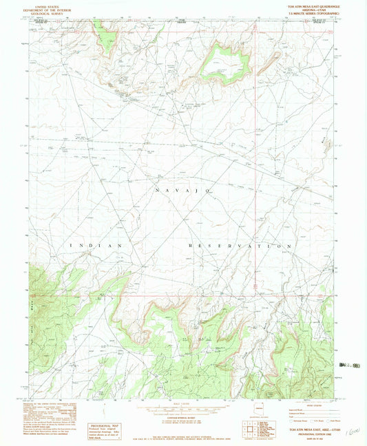 Classic USGS Toh Atin Mesa East Arizona 7.5'x7.5' Topo Map Image