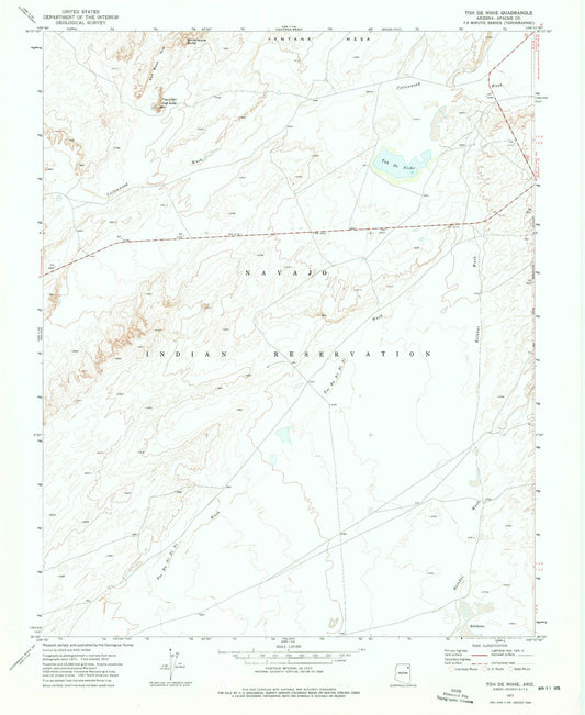 Classic USGS Toh De Niihe Arizona 7.5'x7.5' Topo Map Image