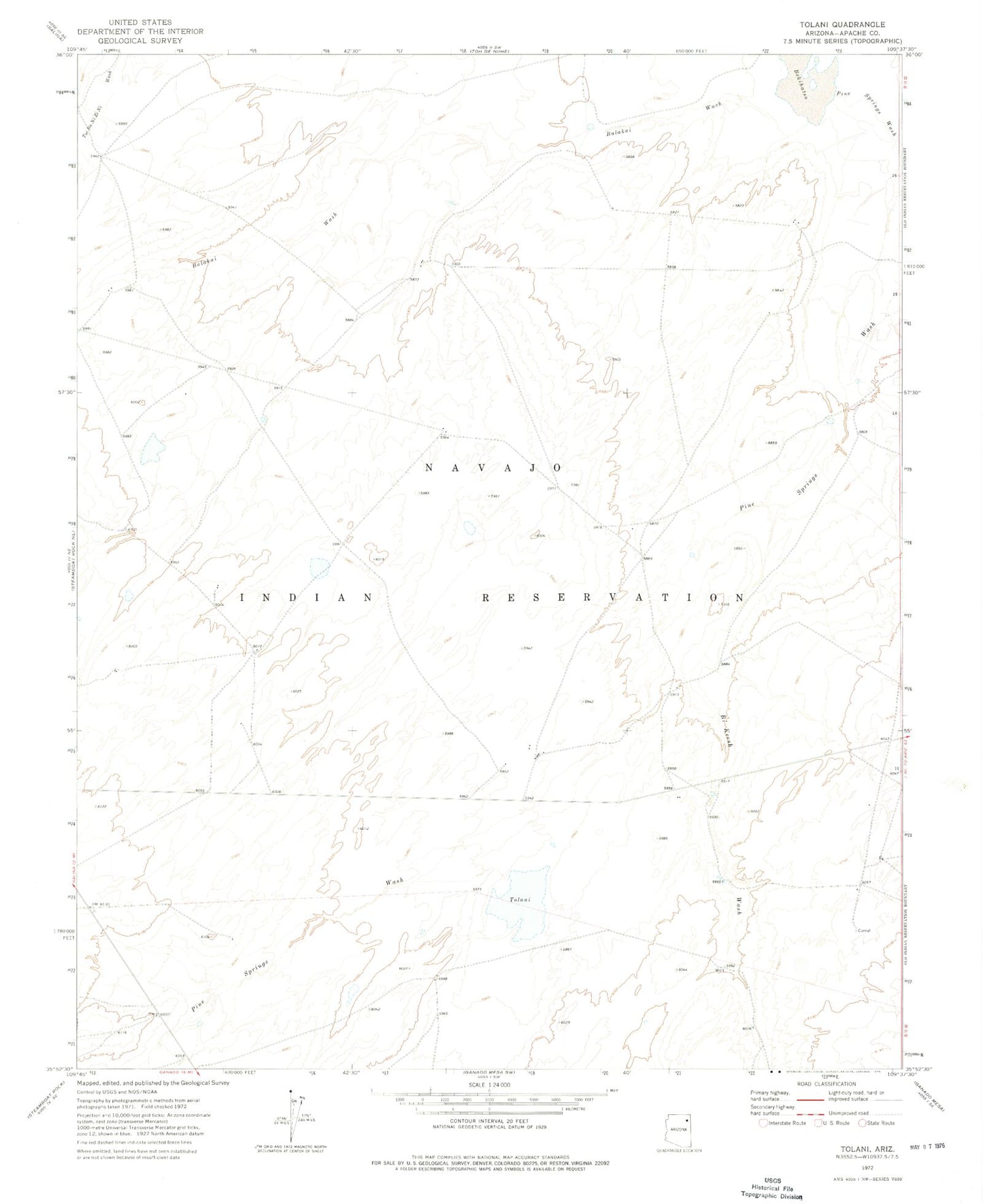 Classic USGS Tolani Arizona 7.5'x7.5' Topo Map Image