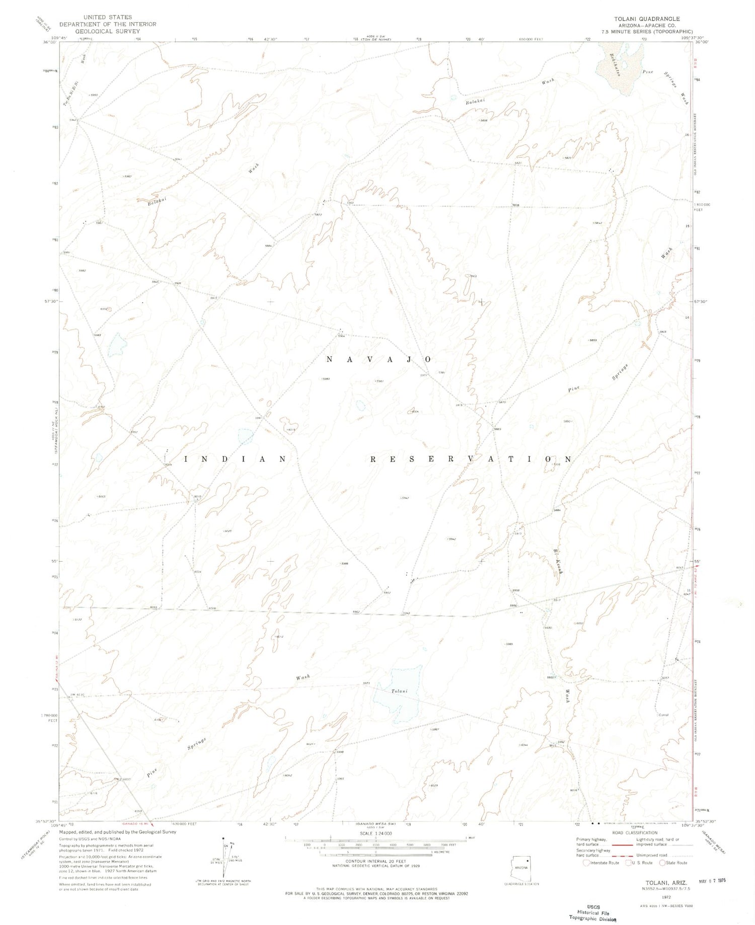 Classic USGS Tolani Arizona 7.5'x7.5' Topo Map Image