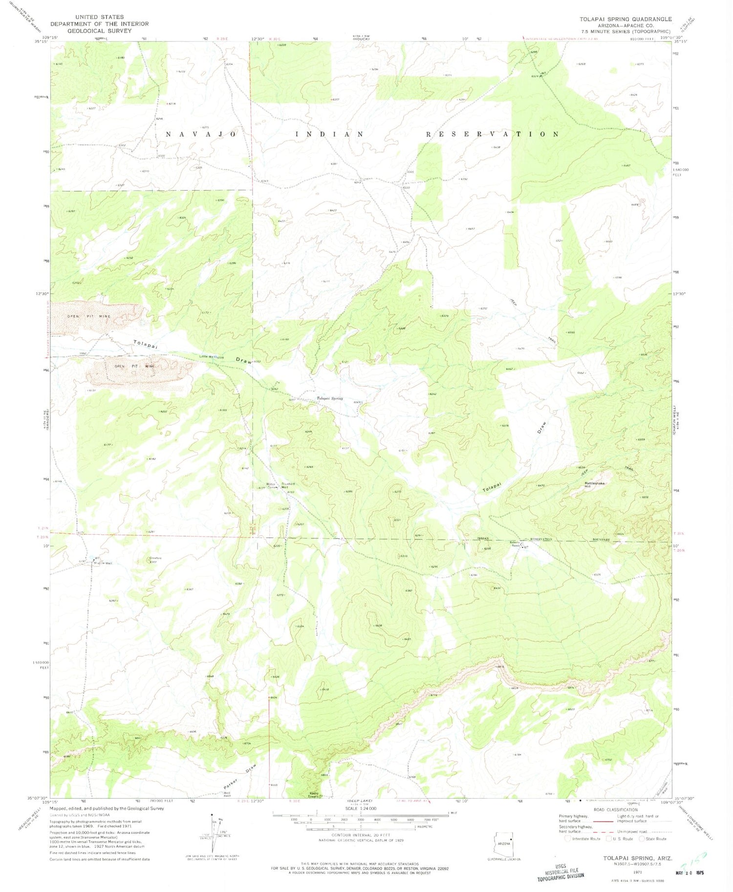 Classic USGS Tolapai Spring Arizona 7.5'x7.5' Topo Map Image