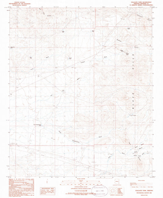 Classic USGS Tollgate Tank Arizona 7.5'x7.5' Topo Map Image