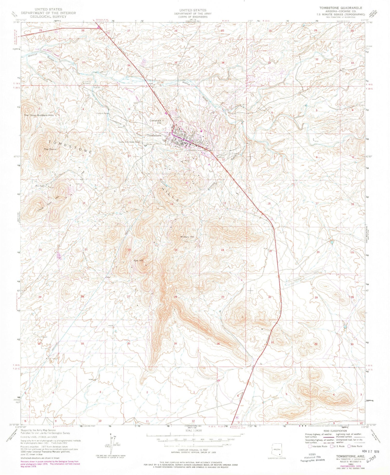 Classic USGS Tombstone Arizona 7.5'x7.5' Topo Map Image