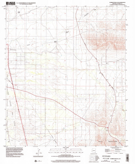 Classic USGS Tombstone SE Arizona 7.5'x7.5' Topo Map Image