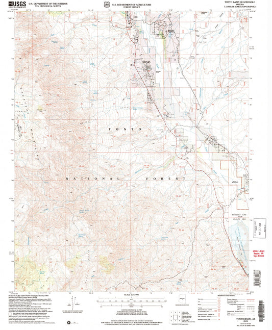 Classic USGS Tonto Basin Arizona 7.5'x7.5' Topo Map Image