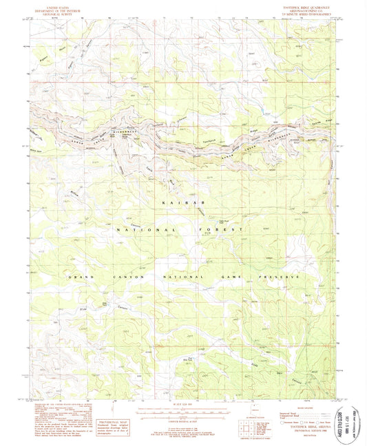 Classic USGS Toothpick Ridge Arizona 7.5'x7.5' Topo Map Image