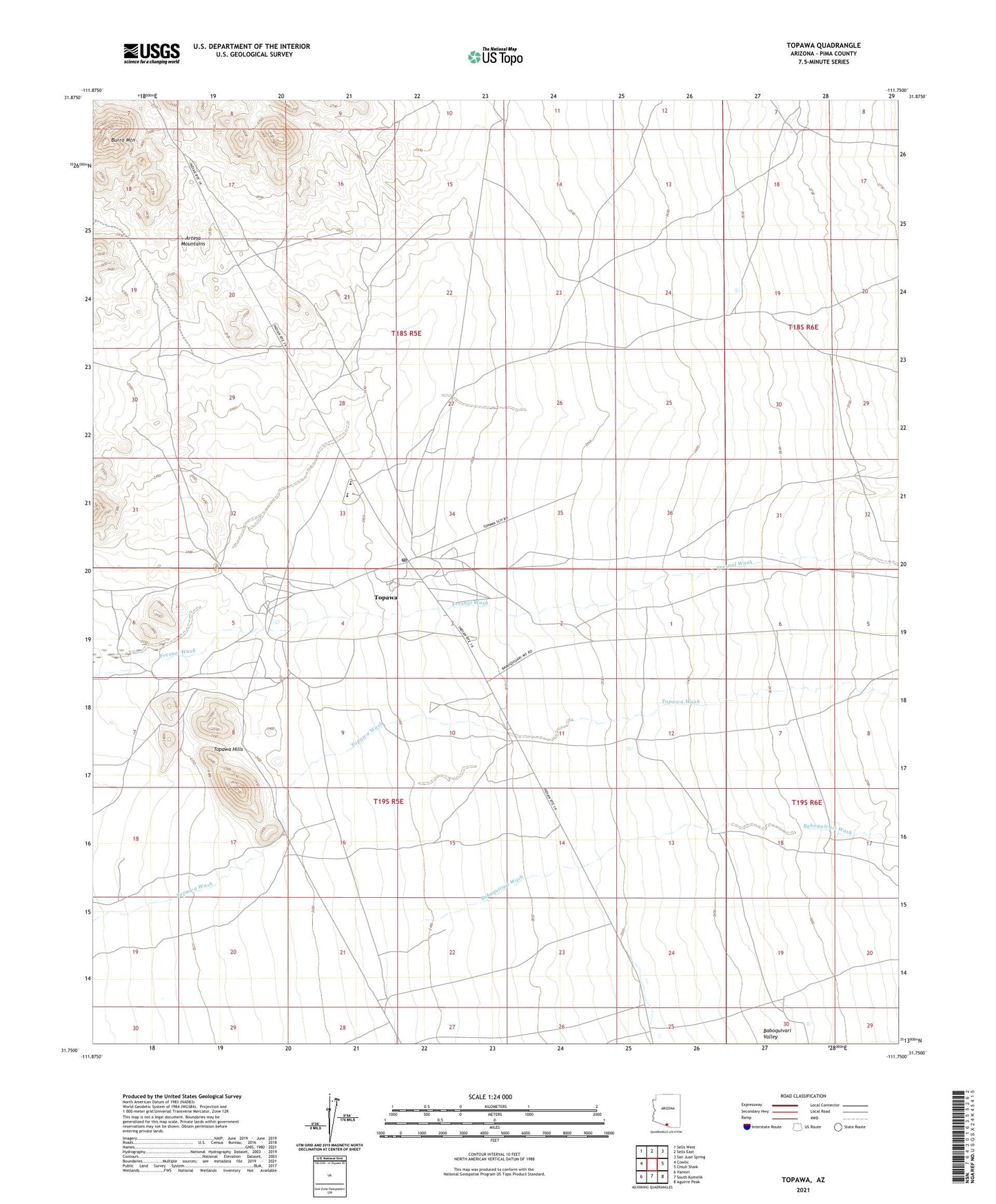 Topawa Arizona US Topo Map Image