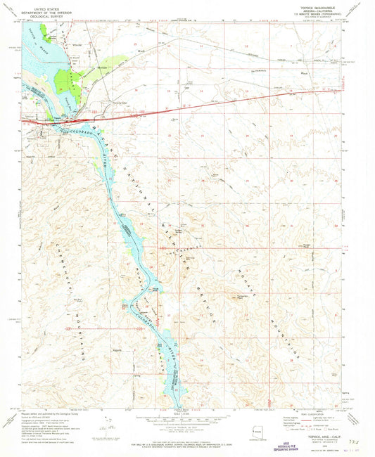 Classic USGS Topock Arizona 7.5'x7.5' Topo Map Image