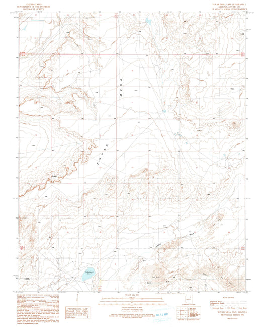 Classic USGS Tovar Mesa East Arizona 7.5'x7.5' Topo Map Image