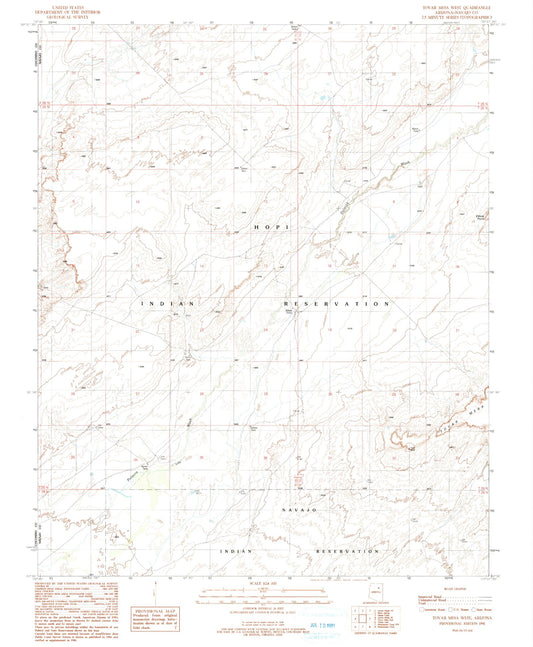 Classic USGS Tovar Mesa West Arizona 7.5'x7.5' Topo Map Image