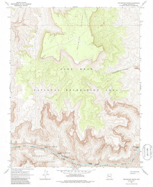 Classic USGS Travertine Rapids Arizona 7.5'x7.5' Topo Map Image