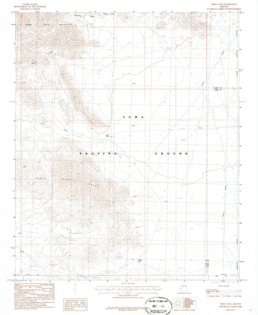 Classic USGS Trigo Pass Arizona 7.5'x7.5' Topo Map Image