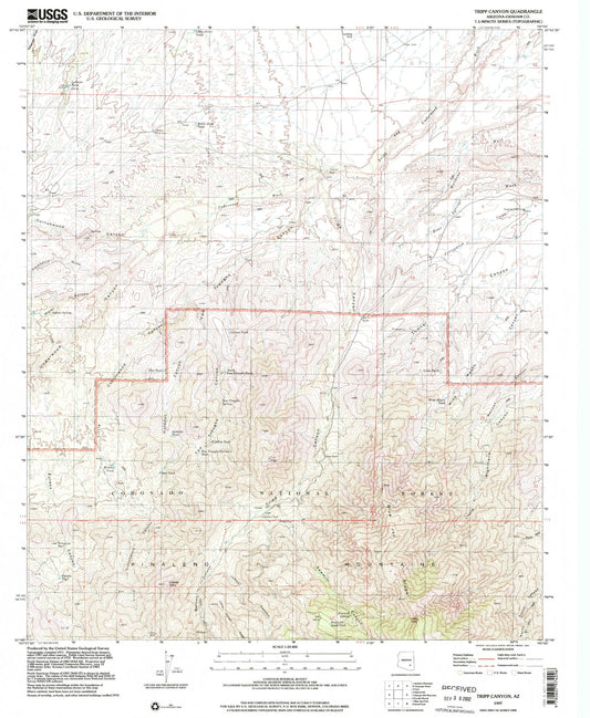 Classic USGS Tripp Canyon Arizona 7.5'x7.5' Topo Map Image